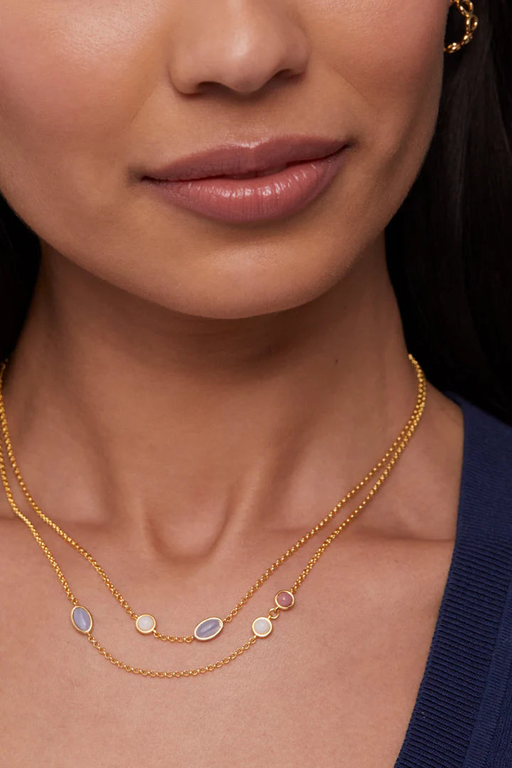 EB EDIT Multi Gemstone Double Chain Necklace - Gold Plated