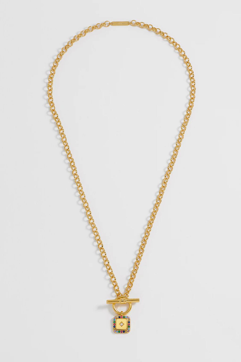EB EDIT Square Multi CZ Paper Link T-Bar Necklace - Gold Plated