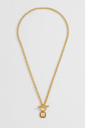 EB EDIT Square Multi CZ Paper Link T-Bar Necklace - Gold Plated