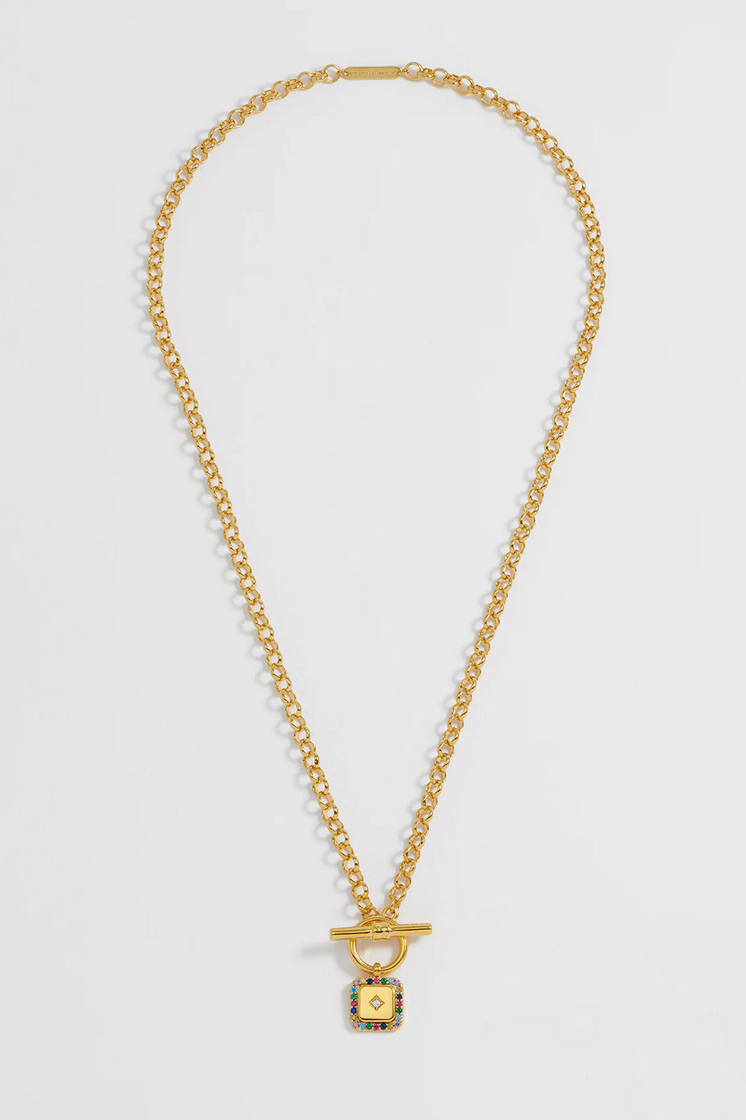 EB EDIT Square Multi CZ Paper Link T-Bar Necklace - Gold Plated