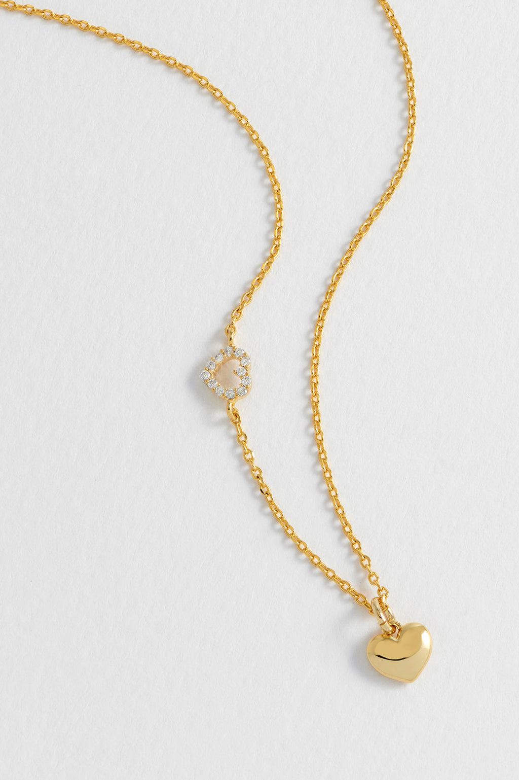 Alternative view of the gold Heart Charm With Open CZ Heart Necklace showing the adjustable chain