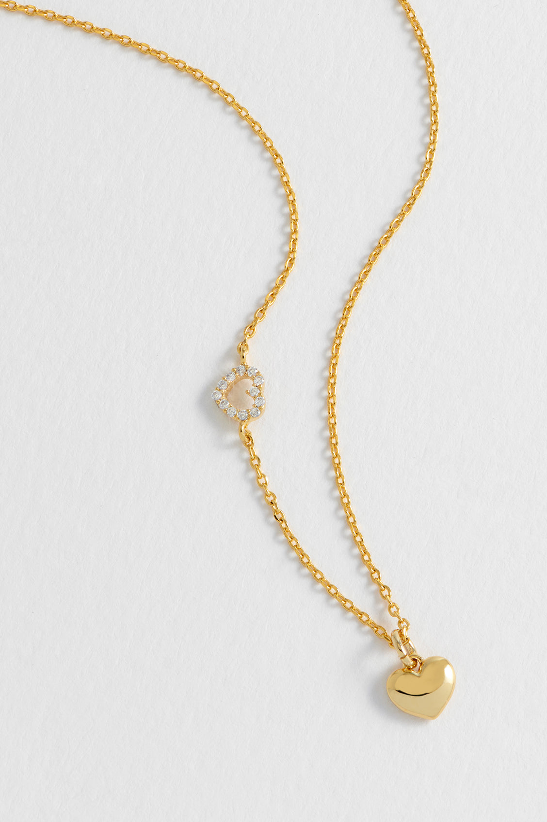 Alternative view of the gold Heart Charm With Open CZ Heart Necklace showing the adjustable chain