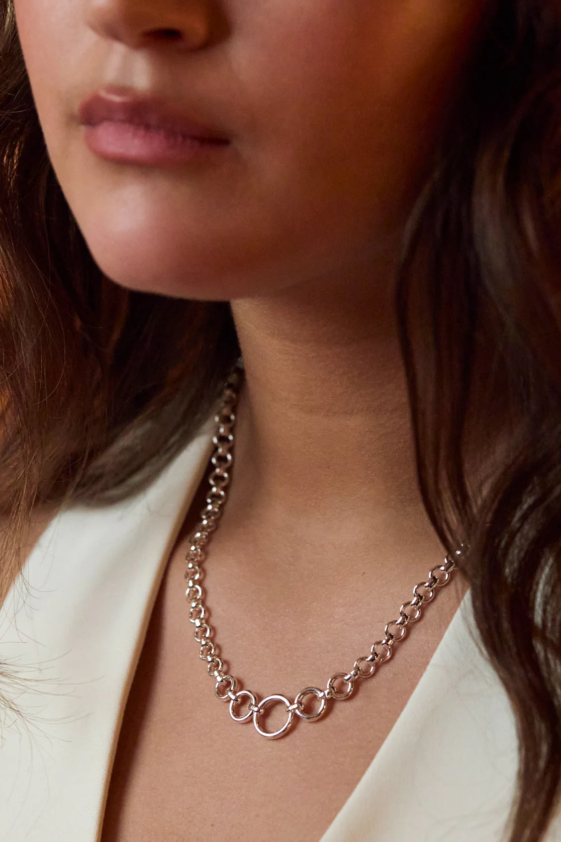 EB EDIT WATERPROOF PVD COATED Graduated Round Link Chain Necklace - Silver Plated