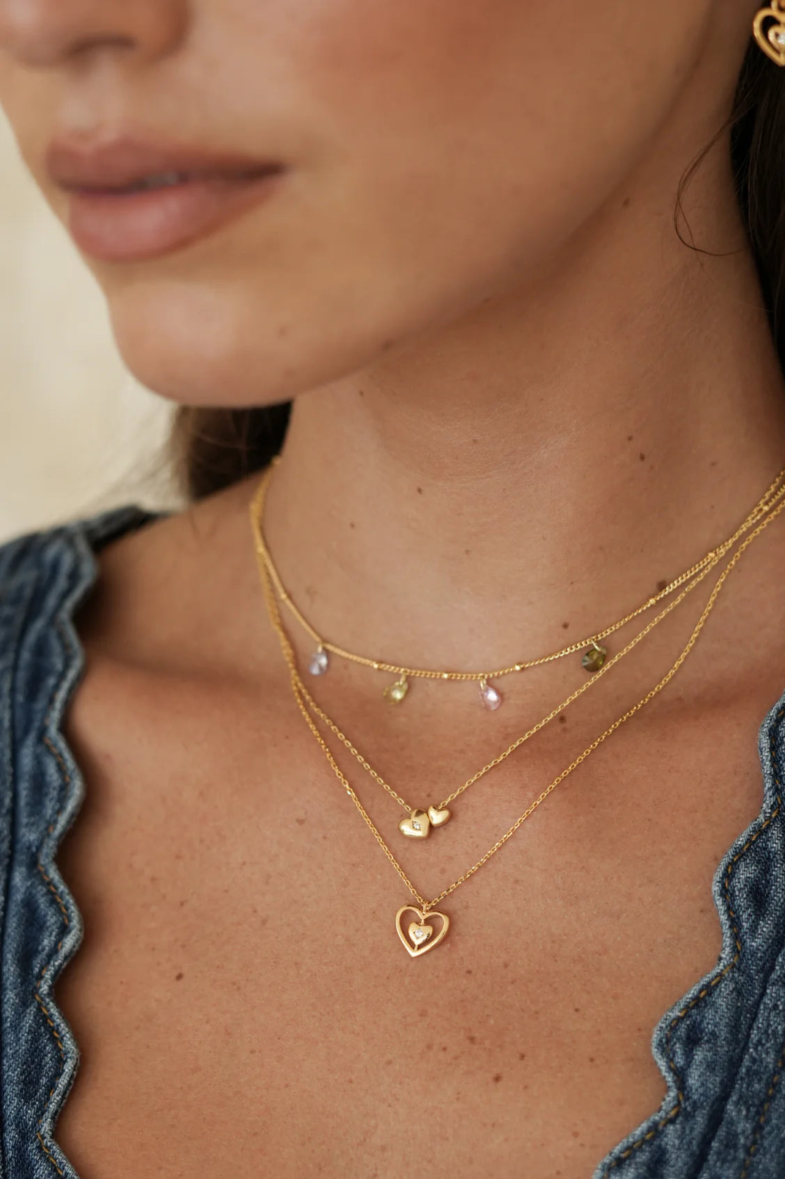 Multi CZ Pear Drop Gold Plated Necklace