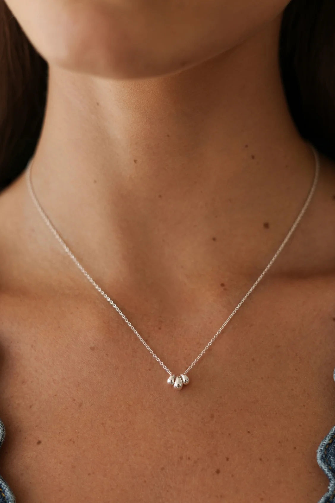 Mini Tiered Droplet Necklace Silver Plated
