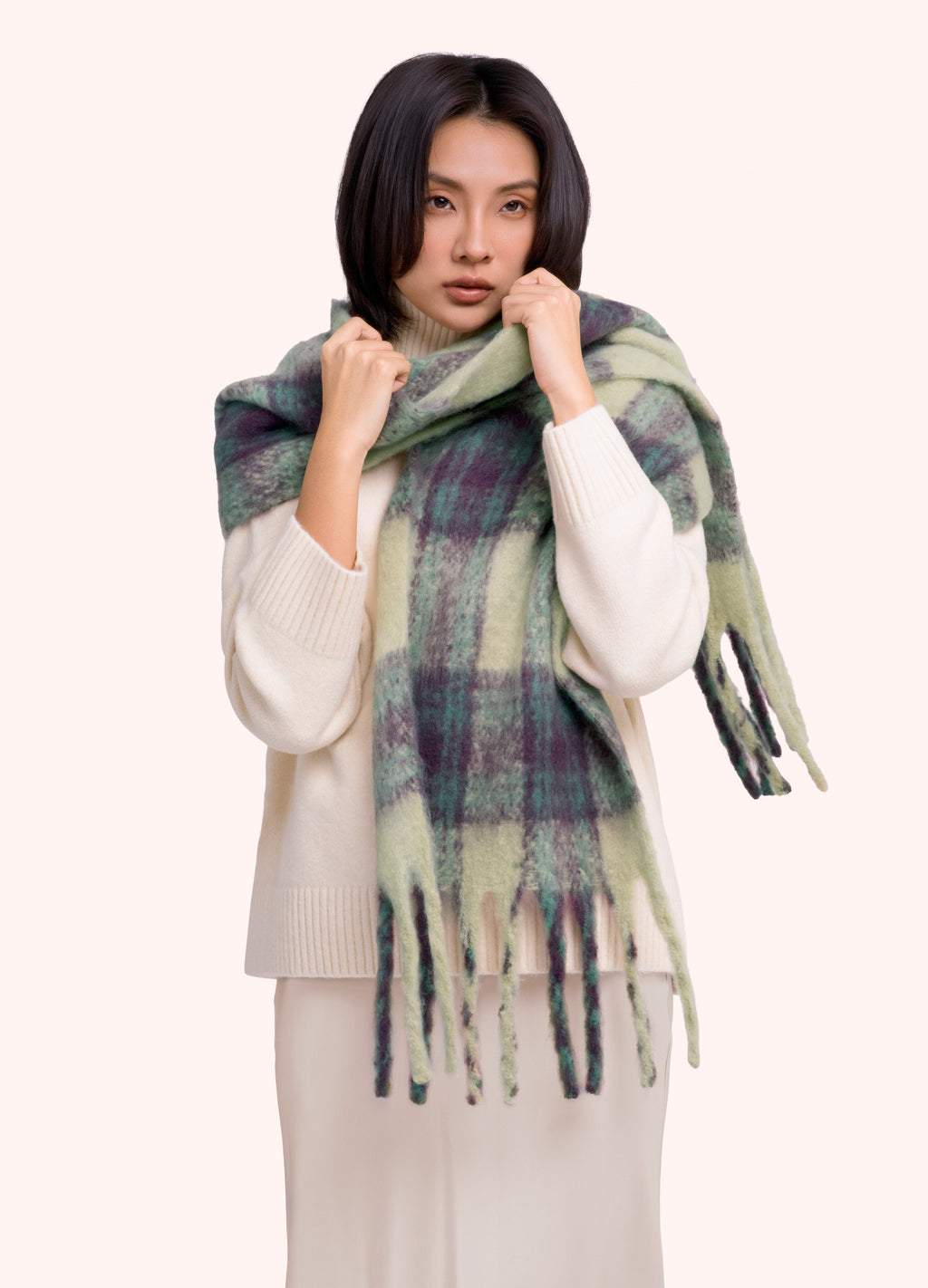 Powder Flora Cosy Scarf in damson mix check