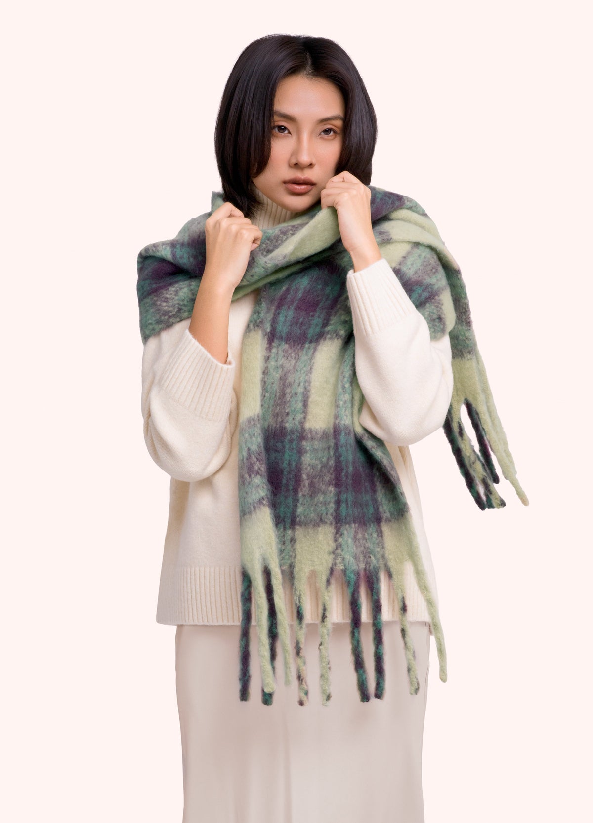 Powder Flora Cosy Scarf in damson mix check