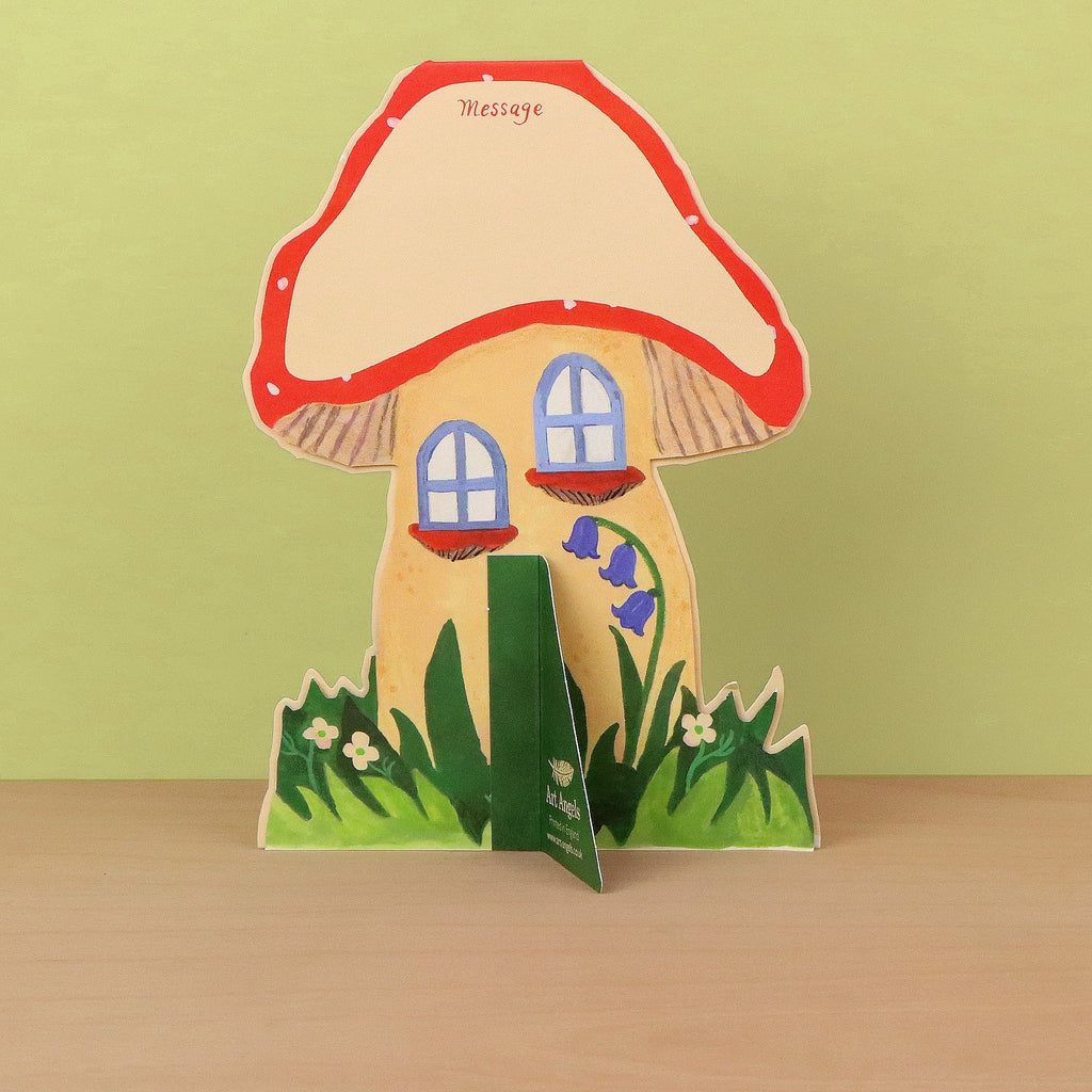 Toadstool Cottage die-cut card by Gemma Koomen, opened detail