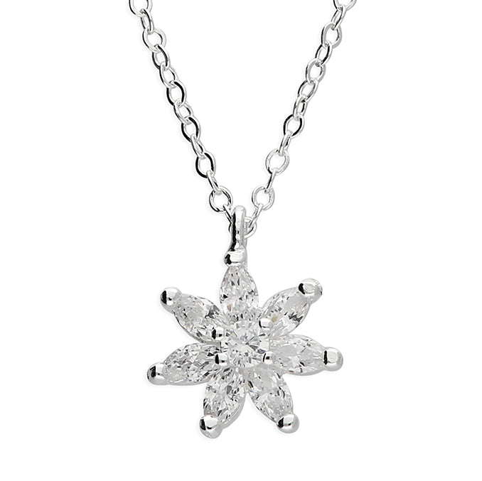 Sterling silver seven-petal cubic zirconia flower necklace