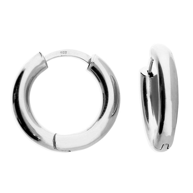 Sterling silver hinged hoop earrings, silver finish, 20mm