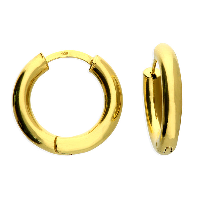 Sterling silver hinged hoop earrings, gold-plated finish, 20mm