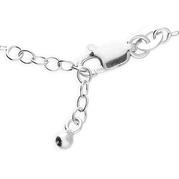 Sterling silver cube station bead anklet, silver finish, detail of bead stations