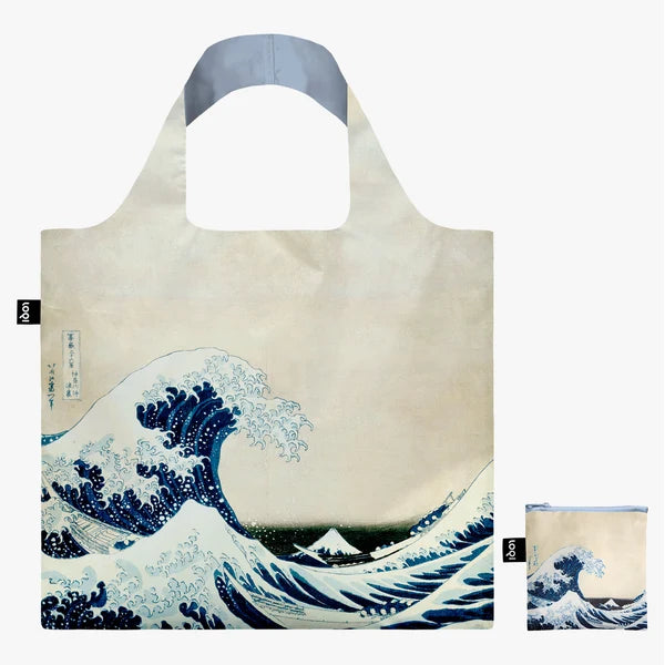LOQI recycled bag with Hokusai The Great Wave design and zip pocket