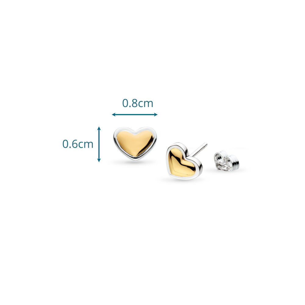   Kit Heath Heart of Gold Stud Earrings — sculpted mini heart in 18ct gold plate with rhodium-plated sterling silver outline, butterfly stud fitting, two-tone finish