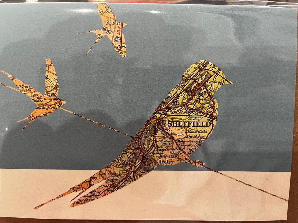 Sheffield map/birds card -SWALLOWS