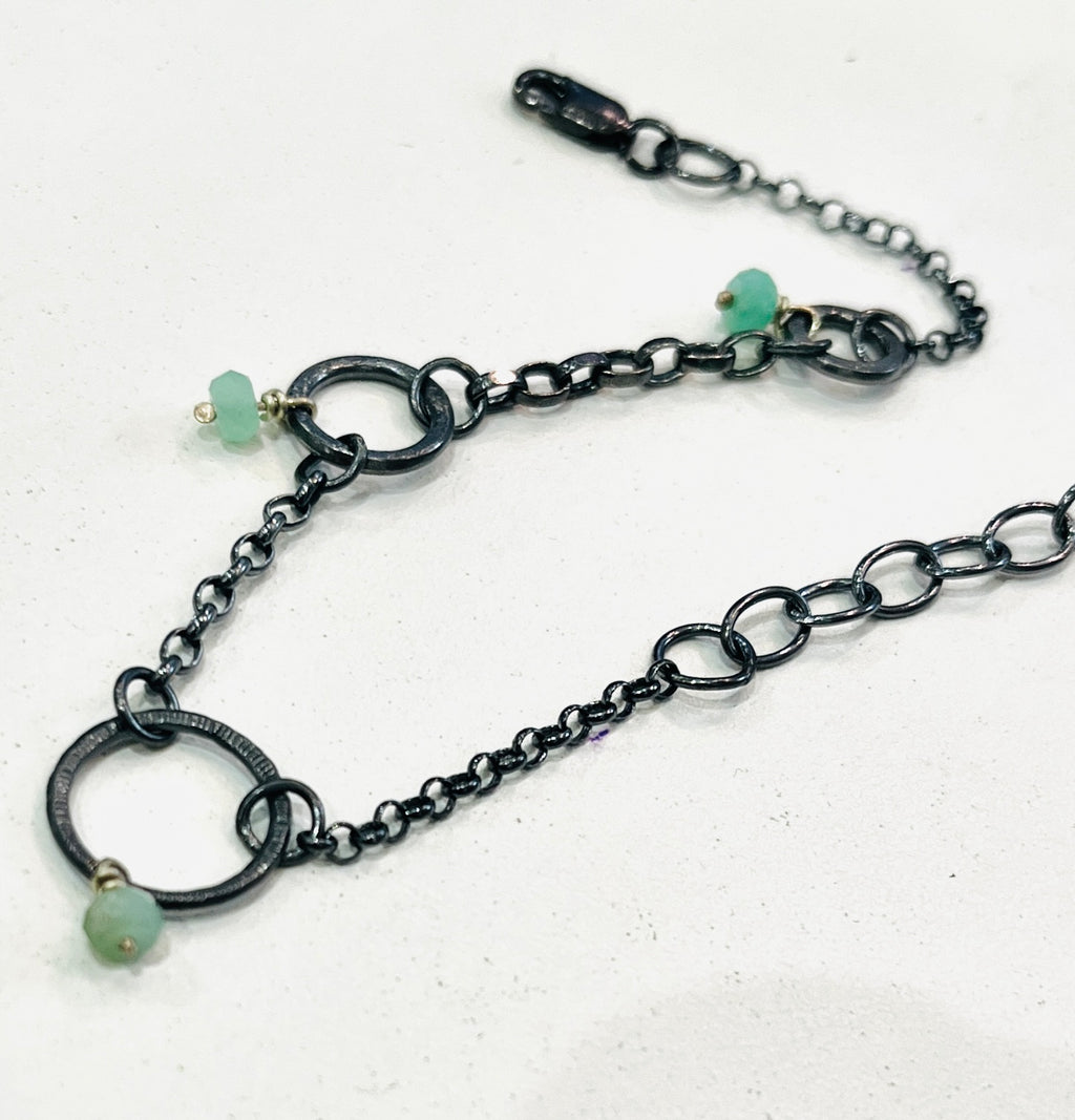 Adele Taylor Oxidised Silver & Chrysoprase Bracelet | Handmade in Sheffield