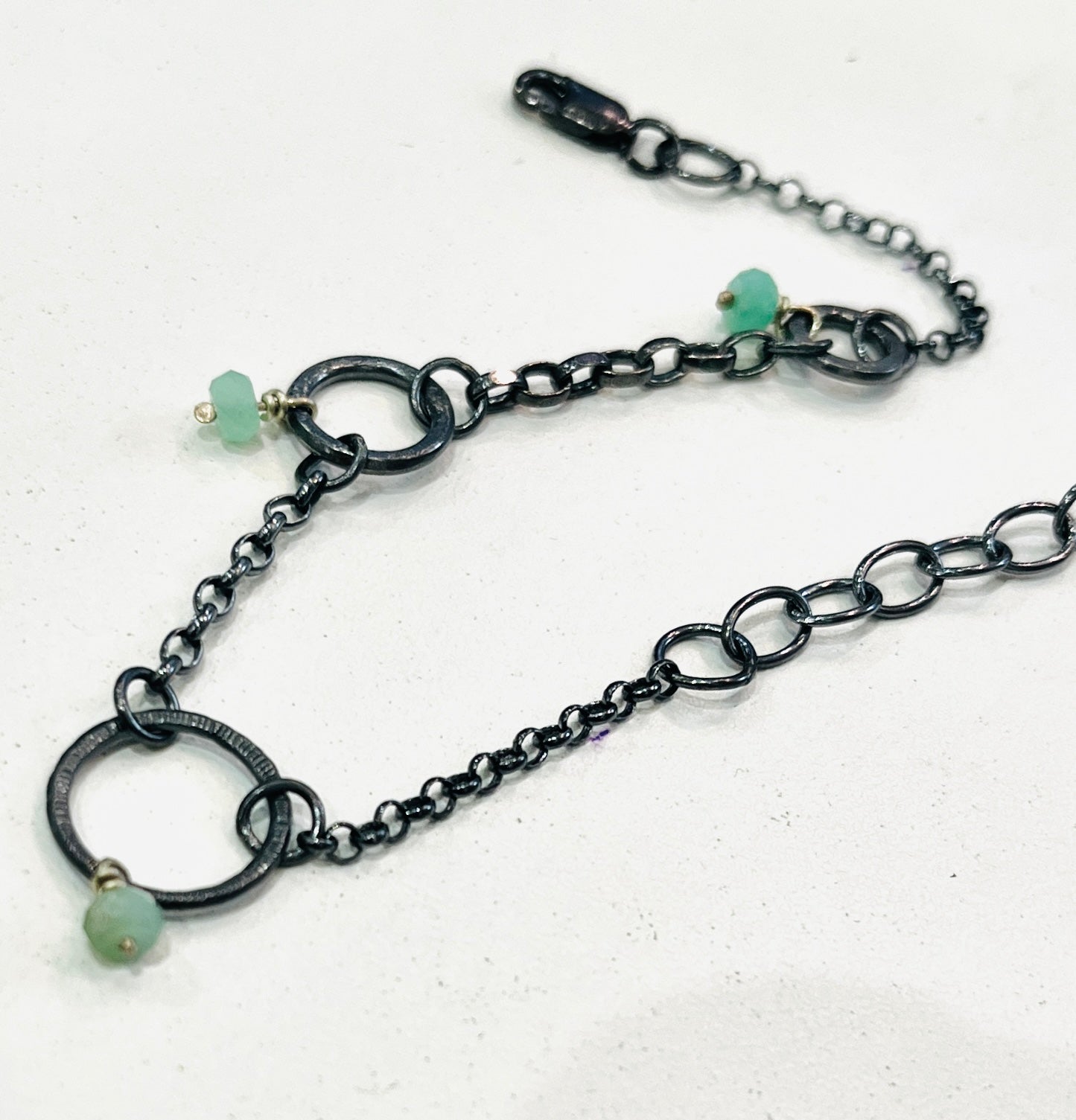Adele Taylor Oxidised Silver & Chrysoprase Bracelet | Handmade in Sheffield