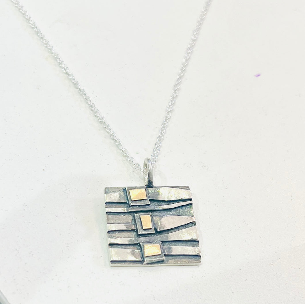 Adele Taylor Square Necklace – Sterling Silver & 14ct Gold Detail | Handmade in Sheffield