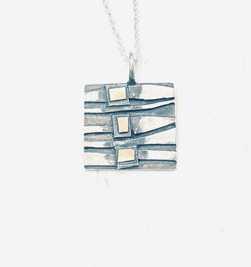 Adele Taylor Square Necklace – Sterling Silver & 14ct Gold Detail | Handmade in Sheffield