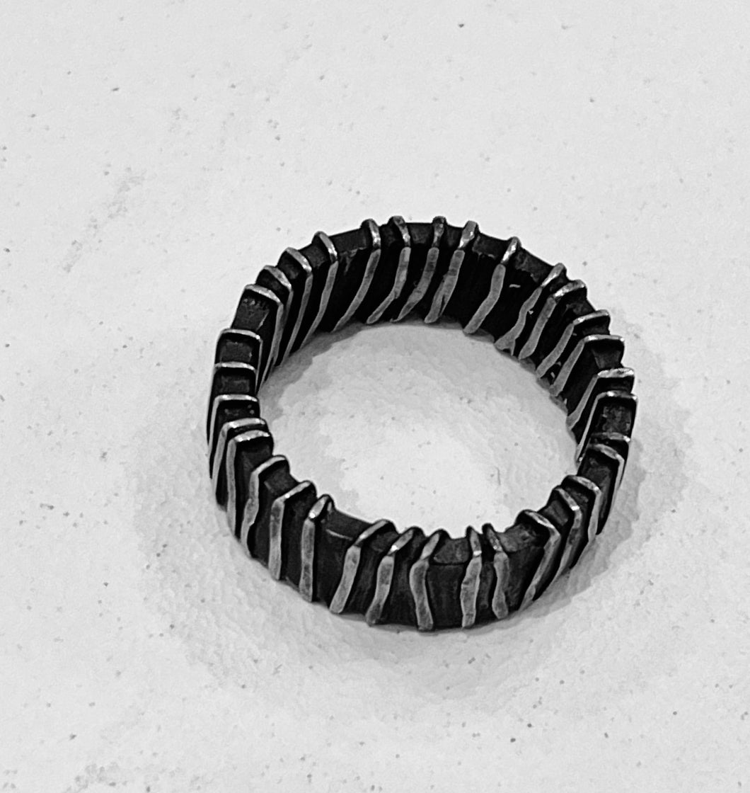 Adele Taylor Oxidised Textured Sterling Silver Ring | Handmade in Sheffield