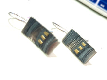 Load image into Gallery viewer, Adele Taylor Oxidised Silver Rectangle Earrings with Gold Detail | Handmade in Sheffield
