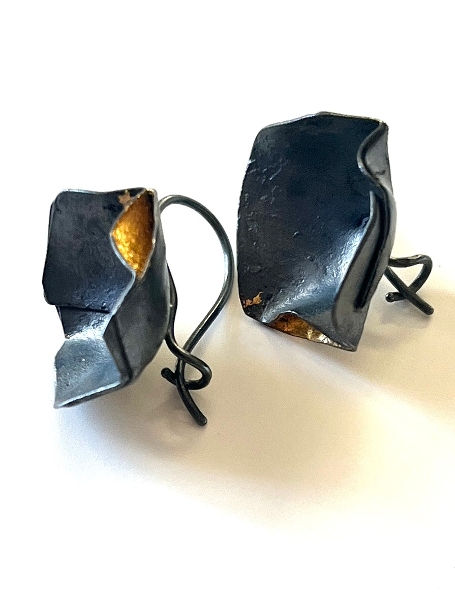 Oxidised silver earrings by Jennie Gill with gold-plated interior
