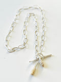 Jennie Gill Silver Necklace with textured gold plated  and rose thorn buckle necklace -Handmade Chain