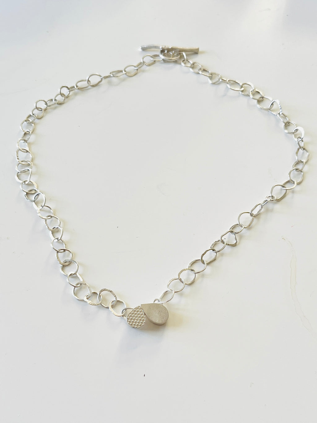 Jennie Gill Silver DOUBLE PETAL Necklace with Handmade Chain  WITH rose thorn buckle necklace