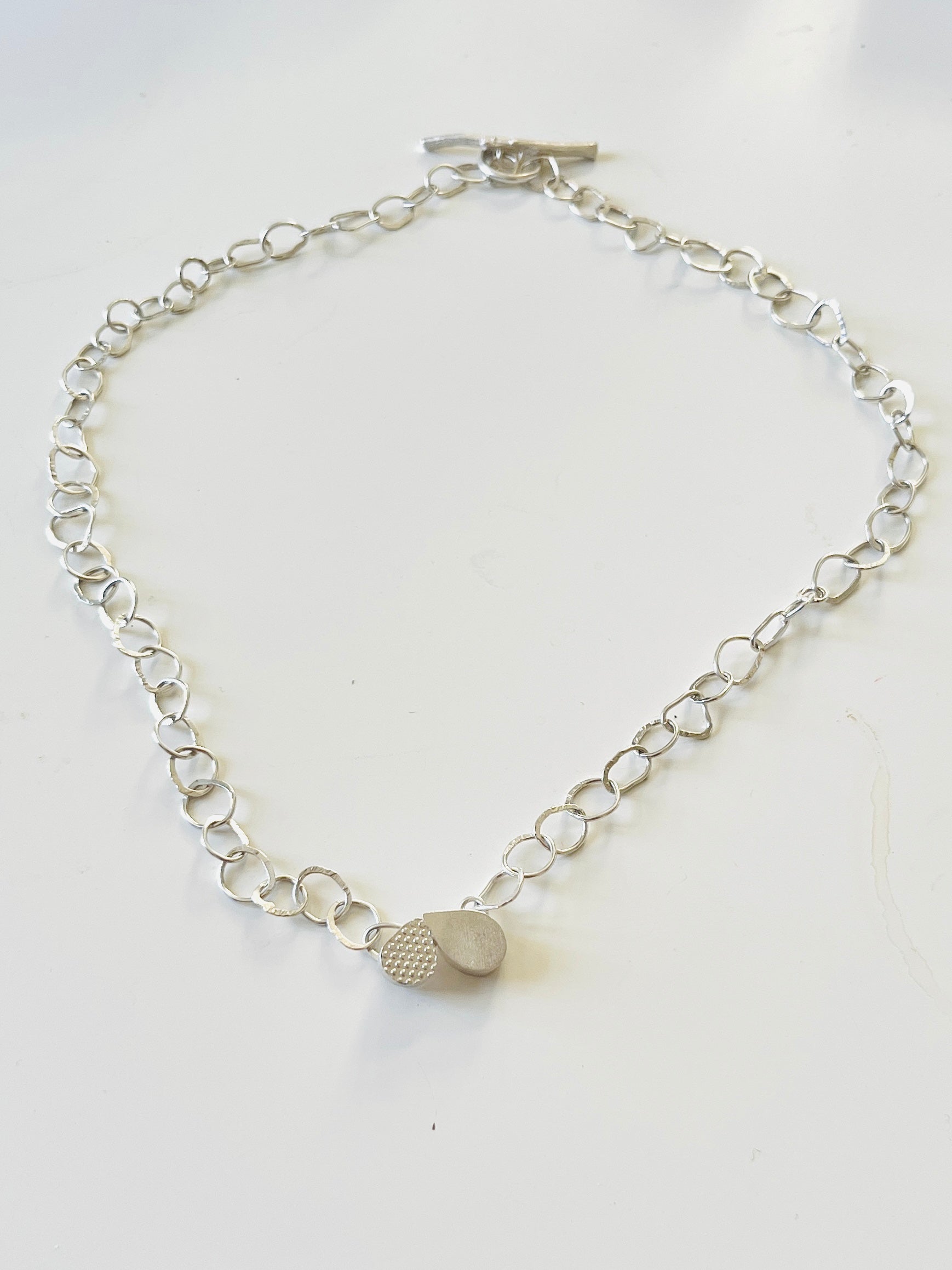 Jennie Gill Silver DOUBLE PETAL Necklace with Handmade Chain  WITH rose thorn buckle necklace