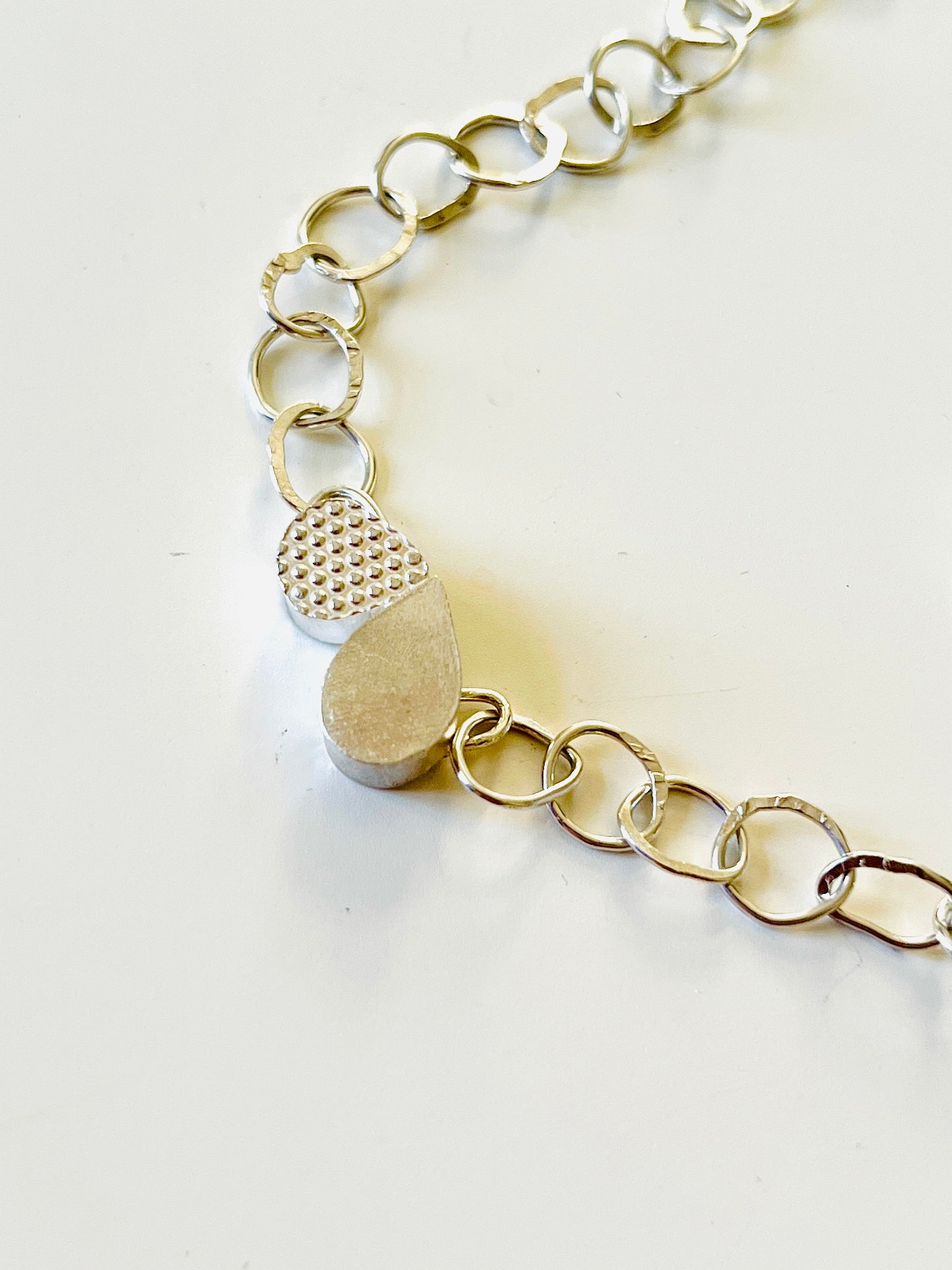 Jennie Gill Silver DOUBLE PETAL Necklace with Handmade Chain  WITH rose thorn buckle necklace