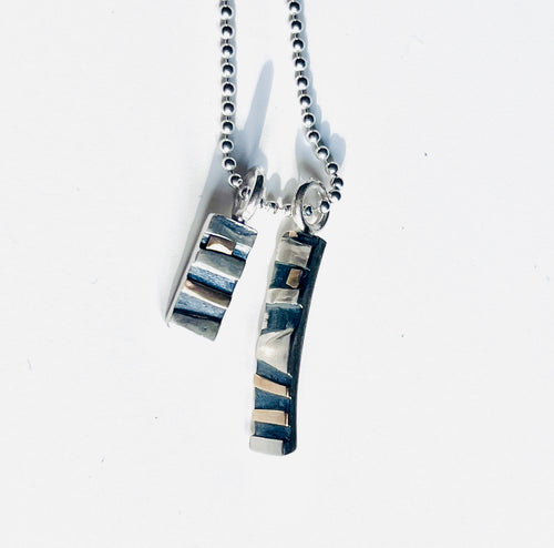 Adele Taylor Textured Silver Pendant with 14ct gold details– Handmade in Sheffield