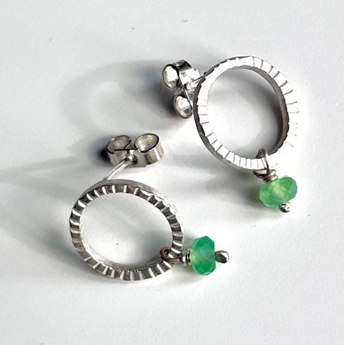 Adele Taylor Textured Silver Earrings with Green Agate – Handmade in Sheffield