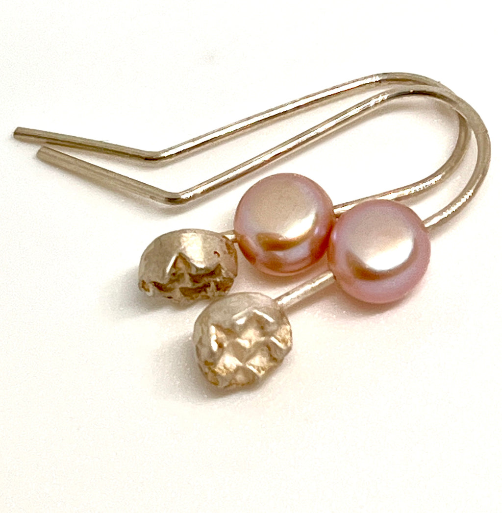 Adele Taylor Textured Sterling Silver earrings  with pink prsl– Handmade in Sheffield (Copy)