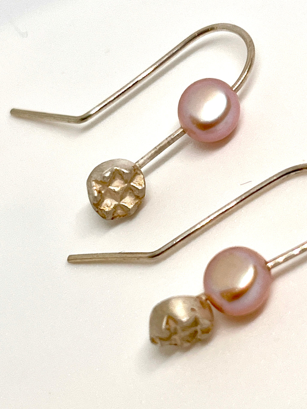 Adele Taylor Textured Sterling Silver earrings  with pink prsl– Handmade in Sheffield (Copy)
