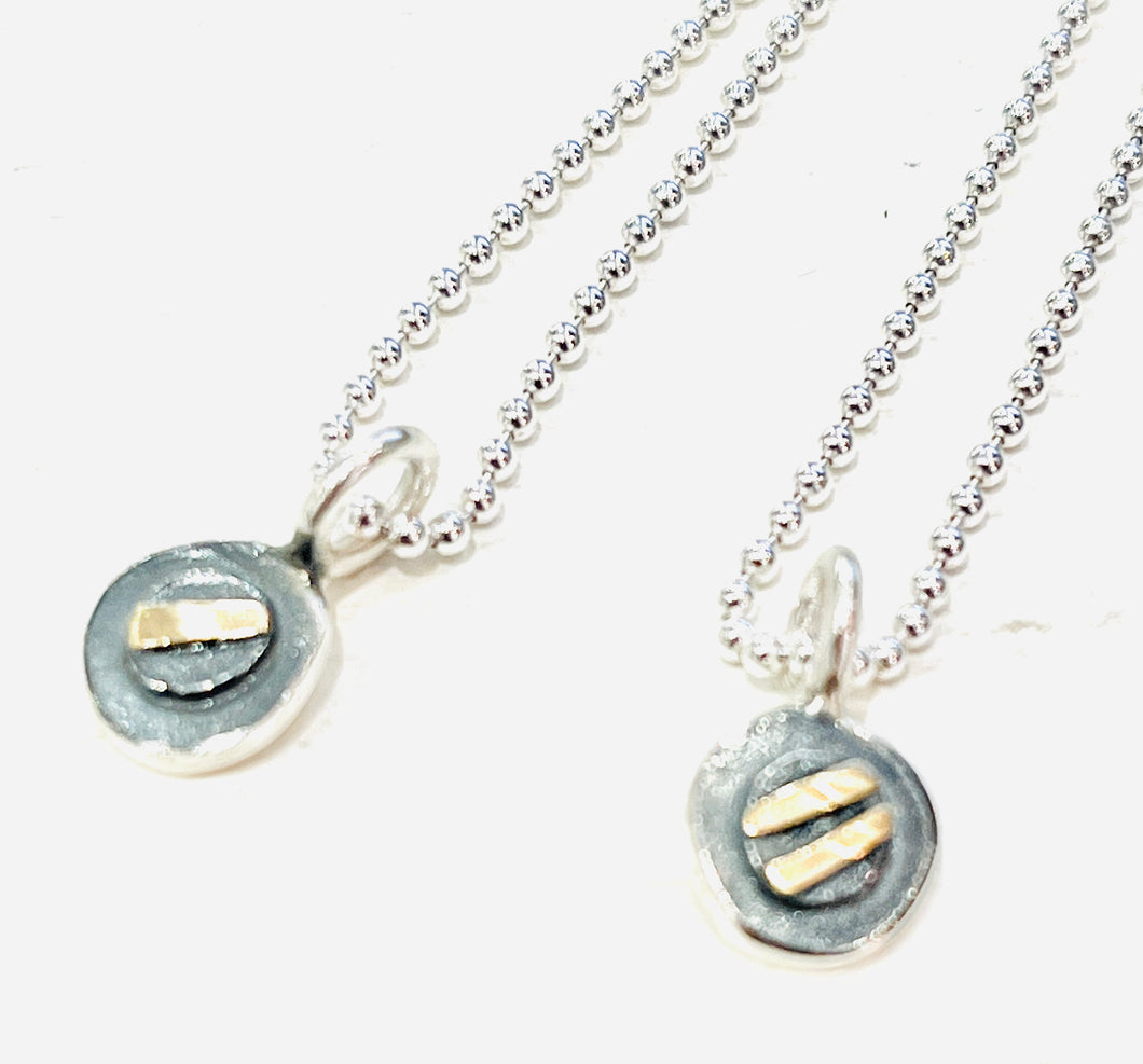 Adele Taylor OXIDISED SILVER AND GOLD circular necklace (STERLING SILVER CHAIN)