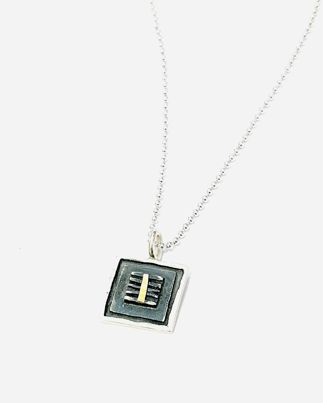 OXIDISED SILVER AND GOLD large square necklace (STERLING SILVER CHAIN)