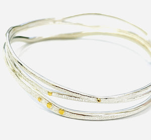 Adele Taylor Sterling silver triple WAVE bangle with 14ct gold dots