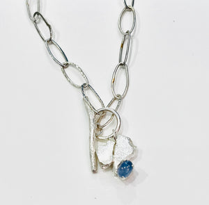 Sterling Silver gritstone pendant with Sapphire and handmade chain