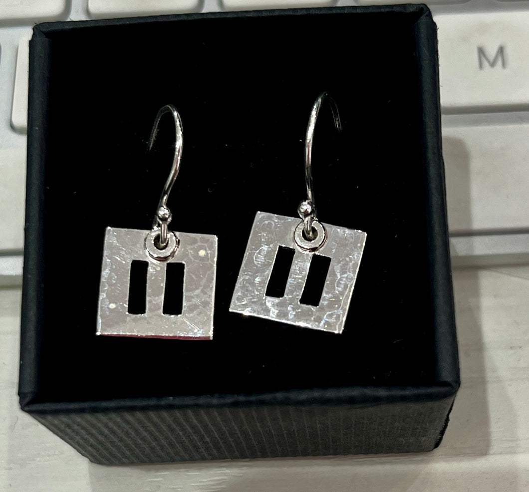 Silver square drop earrings