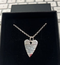 Load image into Gallery viewer, Silver small hearth pendant with barred oxidised detail

