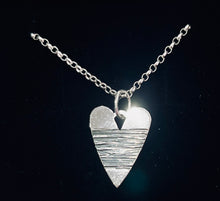 Load image into Gallery viewer, Silver small hearth pendant with barred oxidised detail
