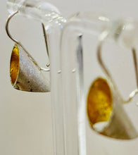 Load image into Gallery viewer, Jennie Gill silver/oxidised silver and gold vermeil tube earrings
