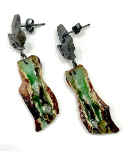 Oxidised /Sterling Silver, gritstone and chrysoprase earrings  from Jennie Gill
