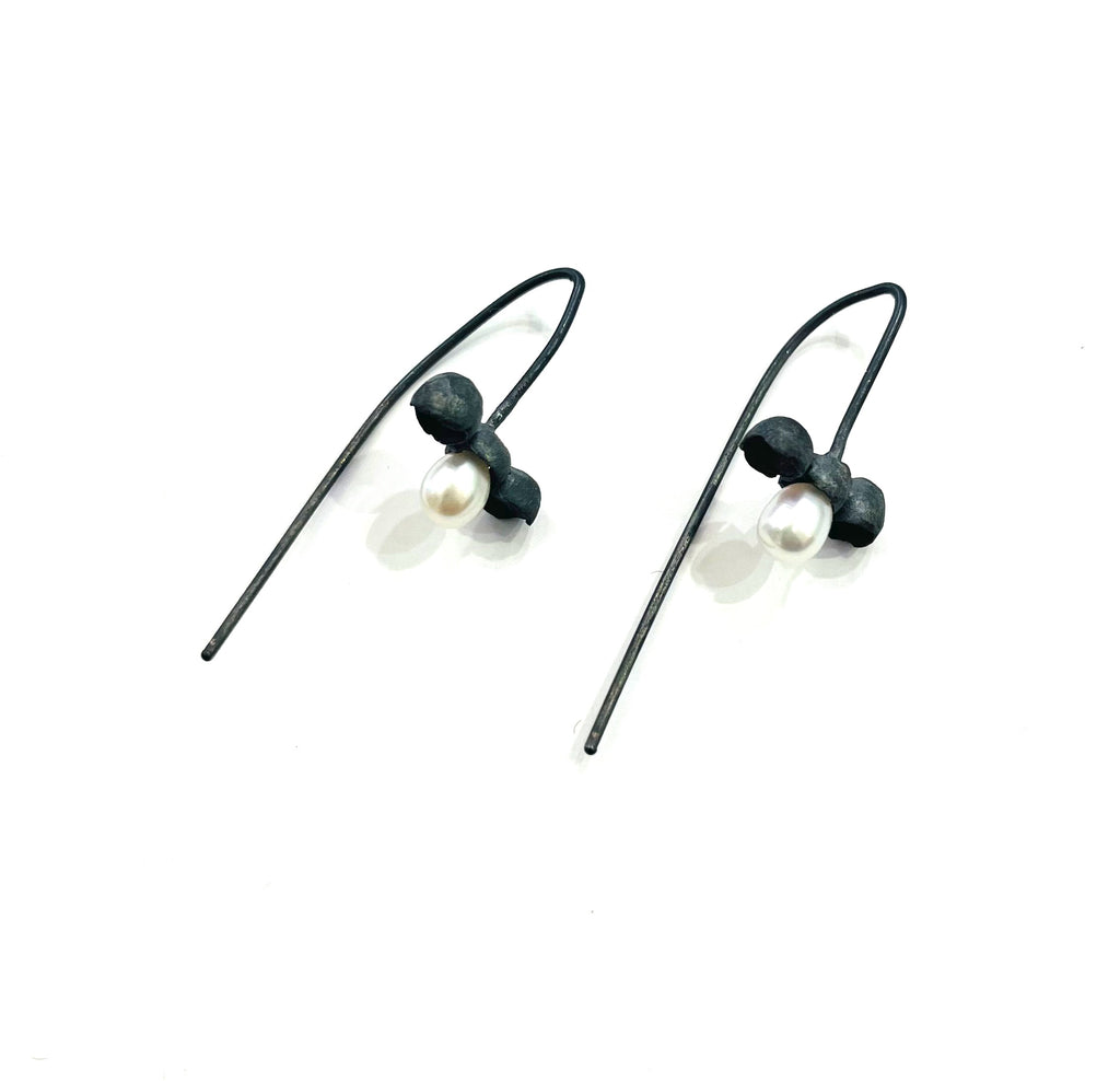 Oxidised /Sterling Silver,SEA PEARL earrings in various designs from Jennie Gill