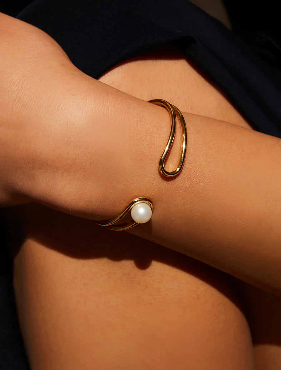 18k Gold Vermeil Pearl Cuff Bracelet