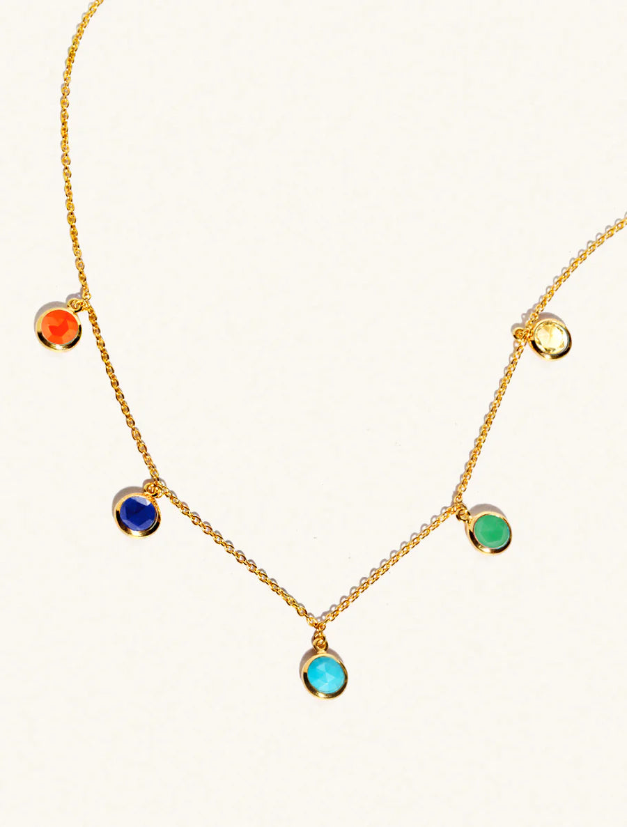 18k Gold Vermeil Carnival Multicolour 5 Drop Gemstone Necklace