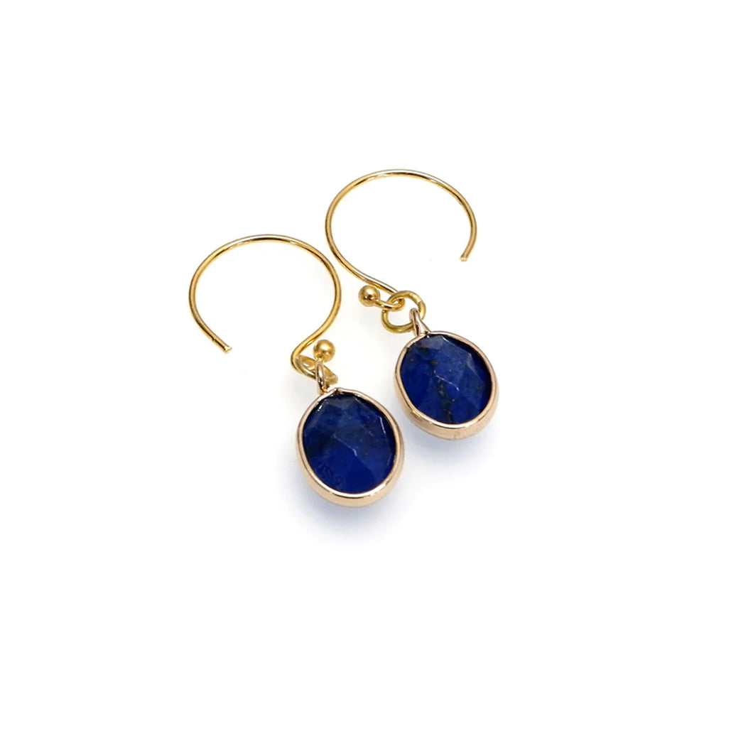 AM oval lapis, gold plated earrings