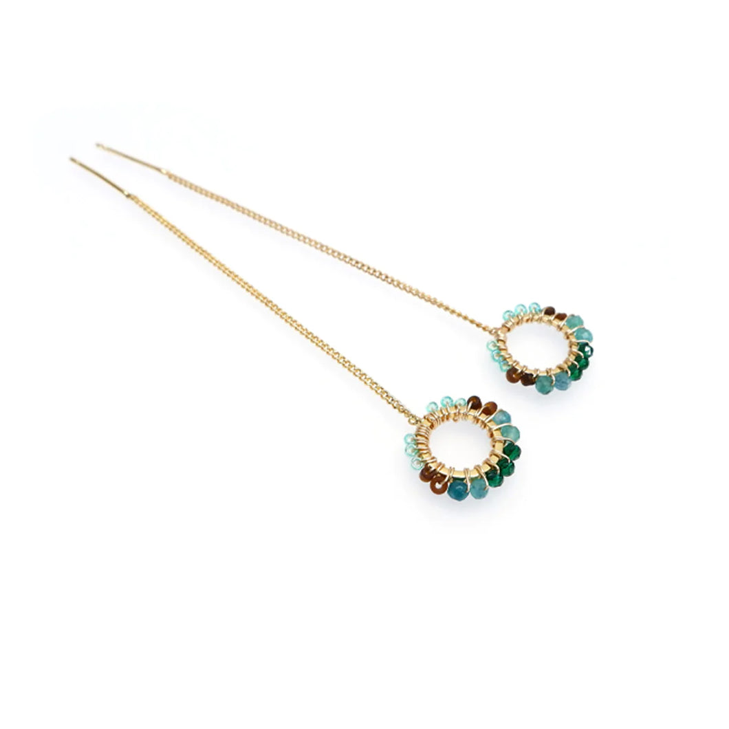 AM  round green, gold plated earrings
