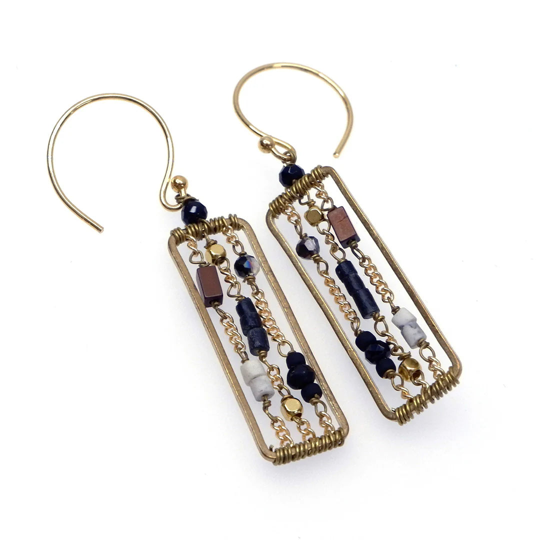 AM  Square Lapis, gold plated earrings