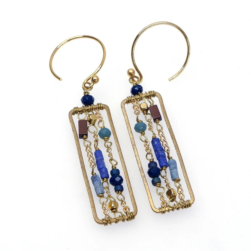 AM  Square Lapis, gold plated earrings